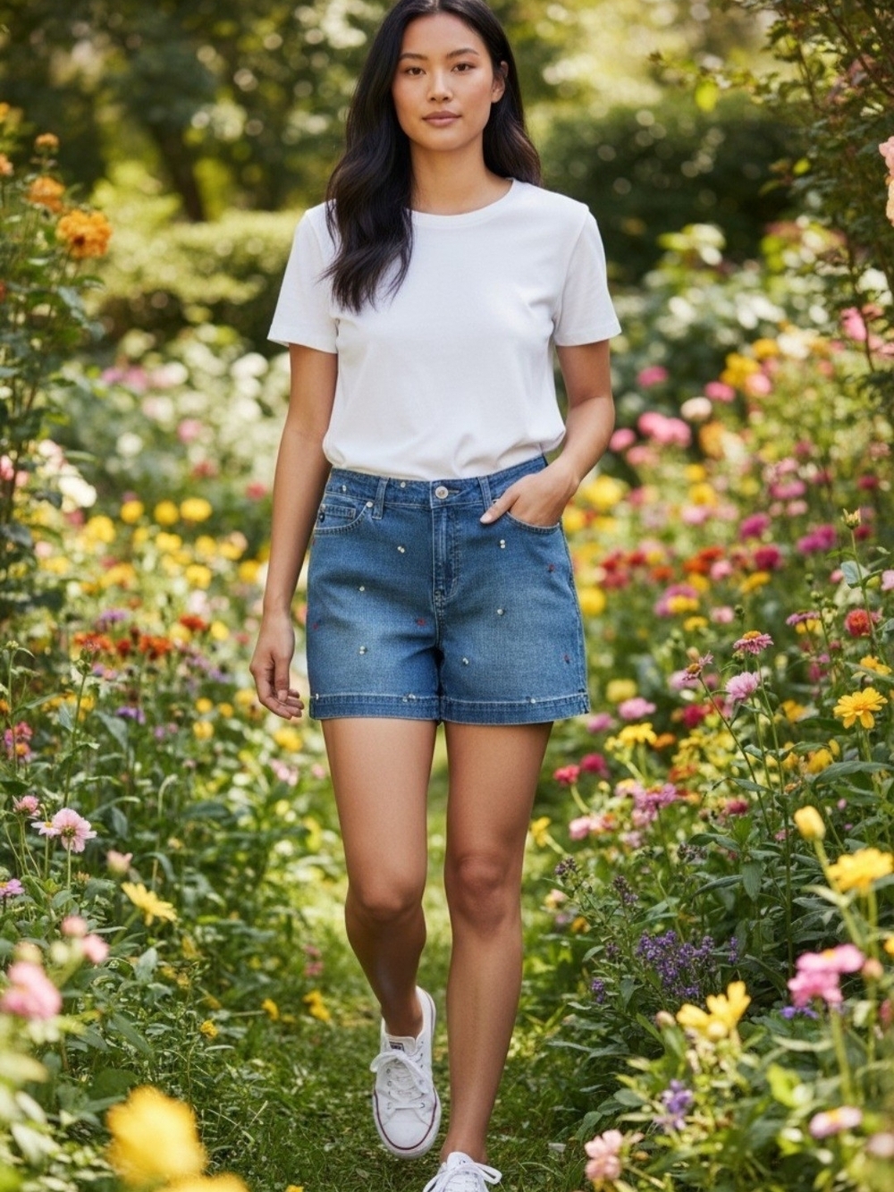Seven7 Womens 12 Weekend Embroidered Mid-Rise Blue Denim Shorts